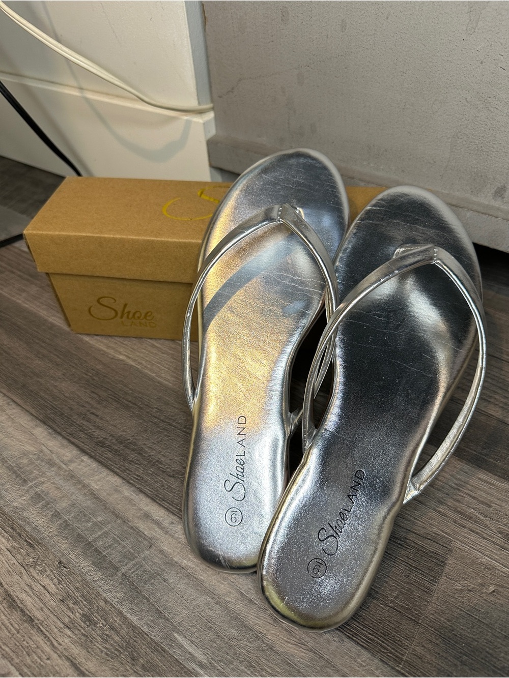 Silver Metallic Flip Flops Foam Padded Sandals for Women Size 9 Shoe Land